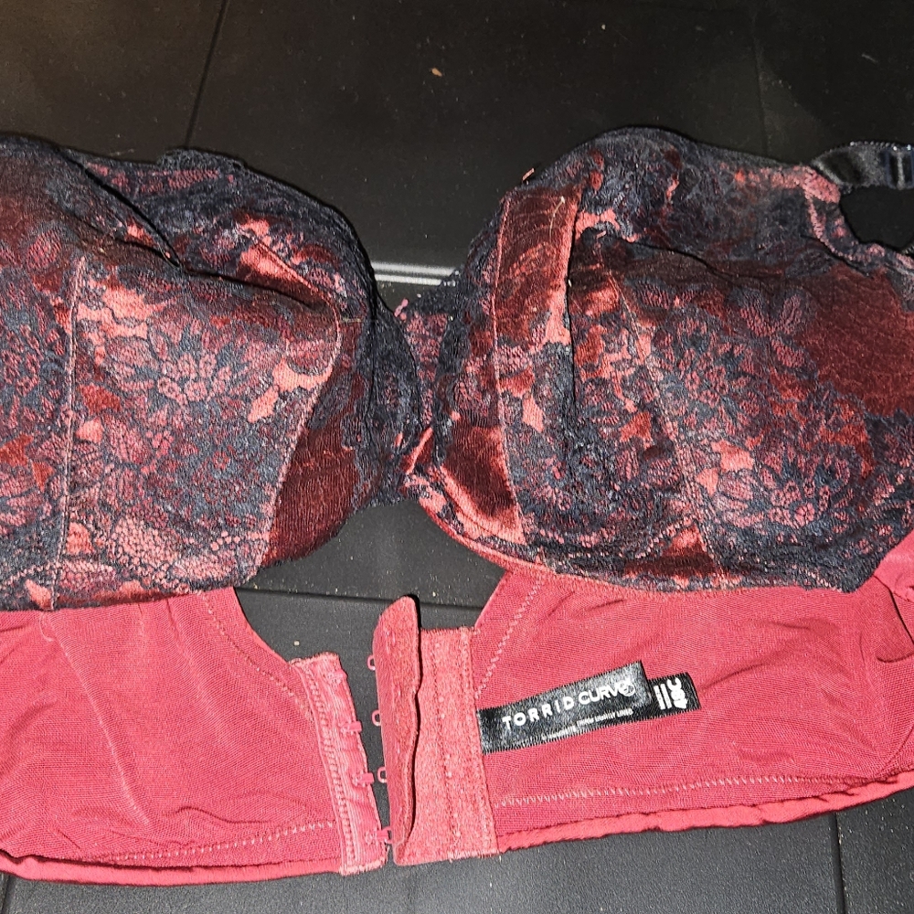 Torrid red black lace bra